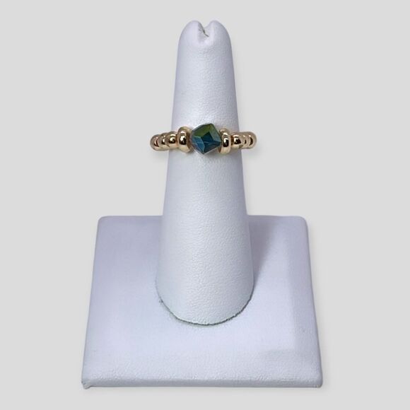 NWT Wool + Pepper Co. Cubed Crystal & 14K Gold Beaded Ring - Picture 2 of 3